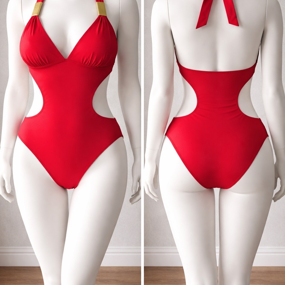 Brad New Red Cutout One-Piece Swimsuit - Classic Halter
